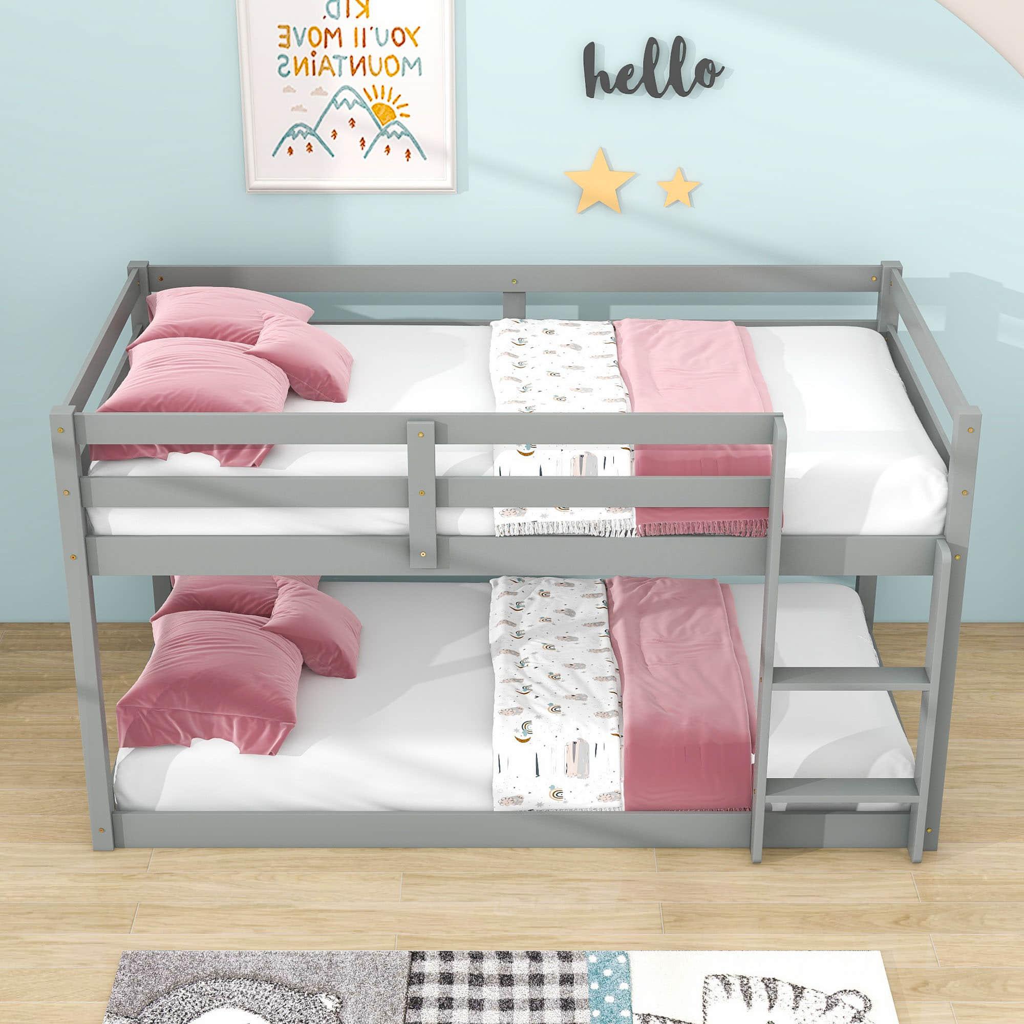 Twin Over Twin Small Loft Bunk Beds for Toddler with Ladder - [Wooden]