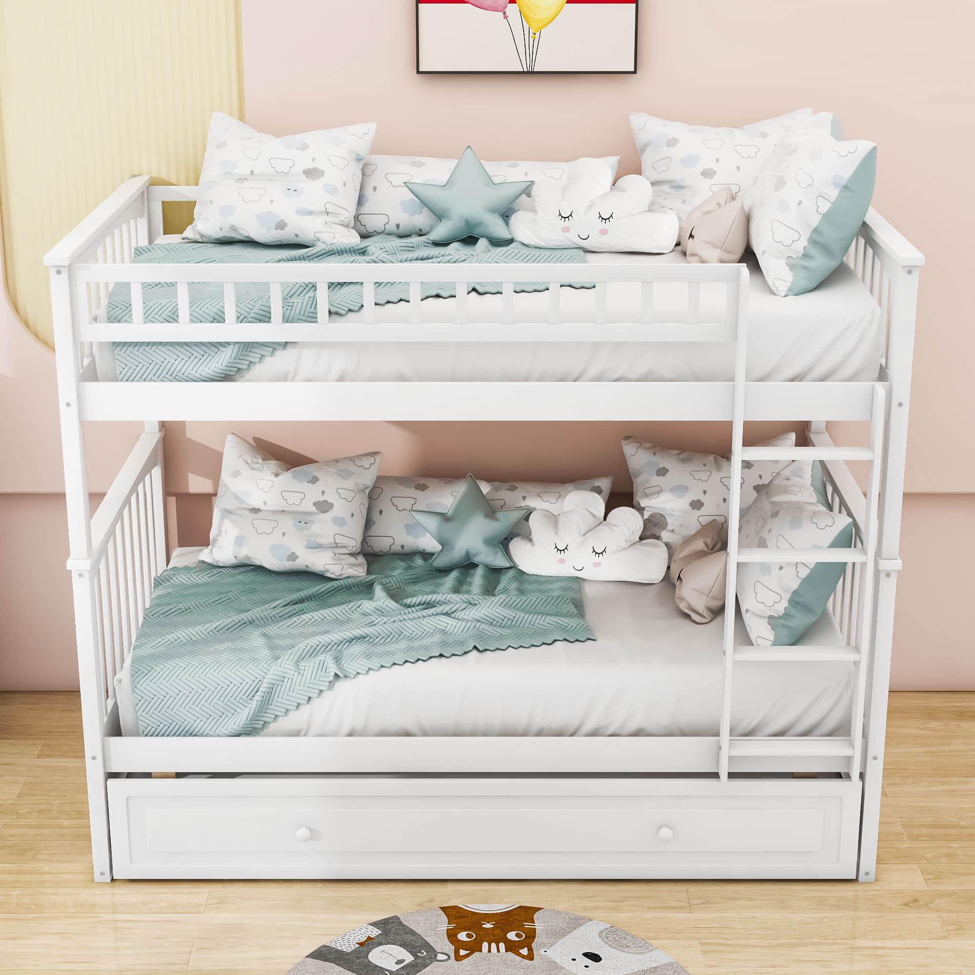 Twin Over Twin Convertible Bunk Bed with Twin Trundle - [Wooden]