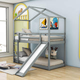 Low Fun Twin Over Twin House Bunk Beds for Kids with Slide - [Floor]