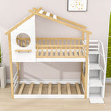 Low Twin Over Twin House Bunk Beds with Stairs and Storage for Kids, Toddler - [Floor]