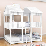 Wooden Full Over Full House Bunk Beds for Kids Toddler - Low, Floor