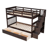 Twin Over Twin Bunk Bed With Stairs and Storage - [Drawers, Shelves, Wood]