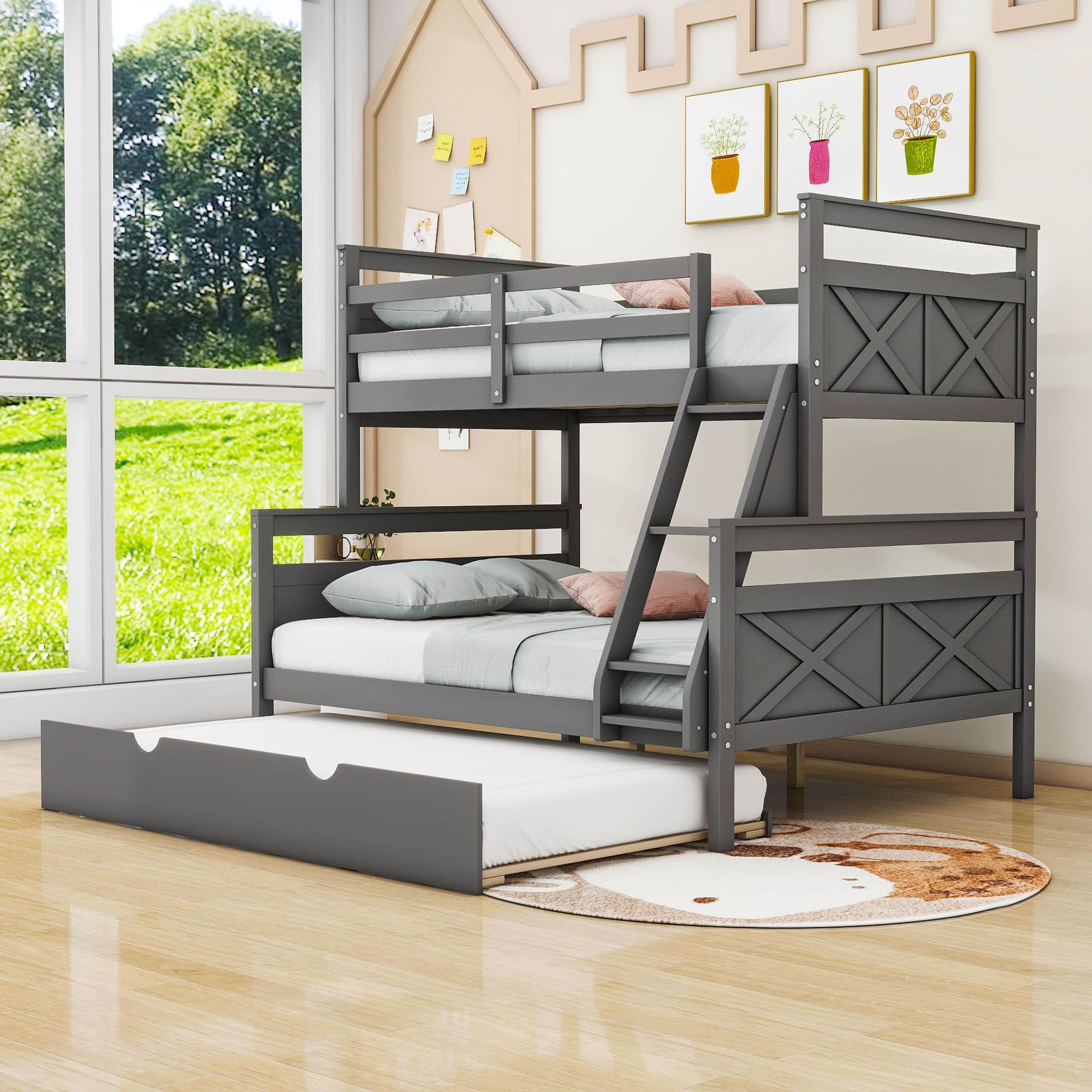 Modern Twin Over Full Bunk Beds with Trundle for Kids, Adults - [Wooden, Convertible]