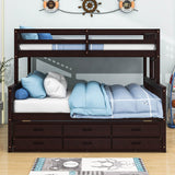 Wooden Twin Over Full Convertible Bunk Beds with Trundle and Storage