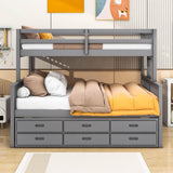 Wooden Twin Over Full Convertible Bunk Beds with Trundle and Storage