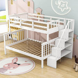 Wood Twin Over Full Bunk Bed with Storage and Stairs - [Shelves, Classic]