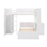 L-Shaped Twin Over Twin Bunk Beds with Desk and Storage - [Wooden, Drawers, Wardrobe]