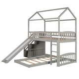 Floor Twin Bunk Beds for Toddlers Kids with Stairs and Slide - [Wood]