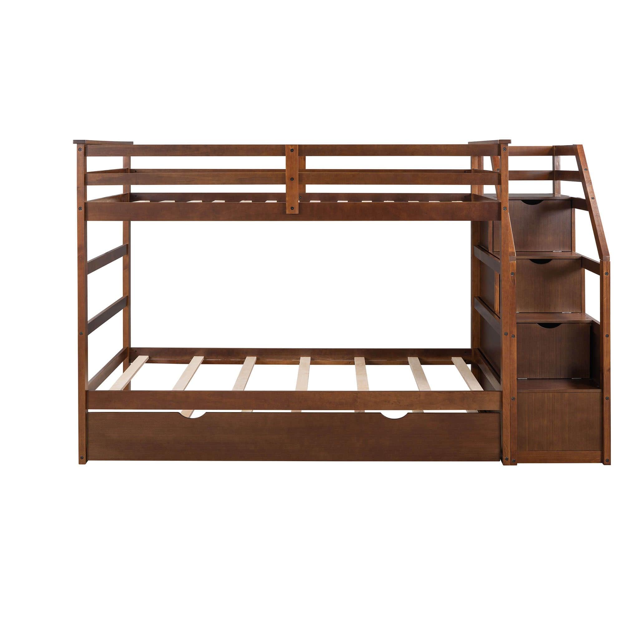 Low Twin Over Twin Bunk Beds for Kids with Storage Stairs and Trundle