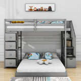 L-Shaped Twin Over Full Floor Bunk Beds for Toddlers, Kids with Stairs