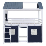 Fun Full Over Full House Loft Bunk Beds for Kids with Curtains - [Low]