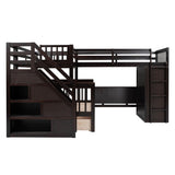 Twin Over Full Loft Triple Bunk Beds with Desk and Storage Stairs - [Drawers, Wardrobe]