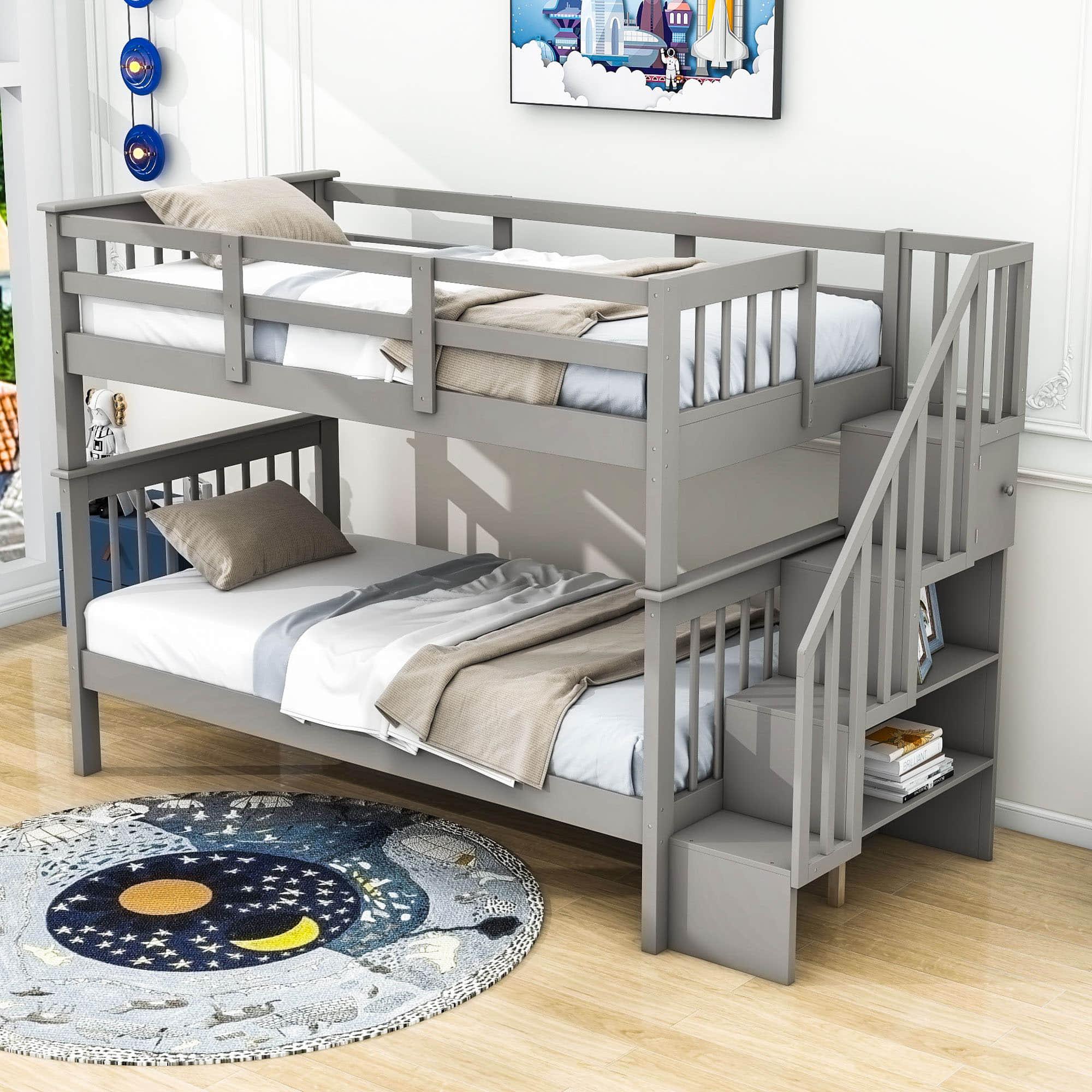 Twin Over Twin Bunk Beds with Stairs and Storage for Kids - [Wood, Convertible]