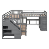 Twin Over Full Loft Triple Bunk Beds with Desk and Storage Stairs - [Drawers, Wardrobe]