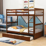 Wooden Twin Over Twin Bunk Beds with Storage Drawers - [Convertible]