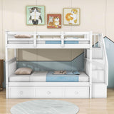 Twin Over Twin Bunk Bed With Stairs and Storage - [Drawers, Shelves, Wood]