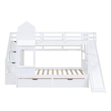 Full Over Full Castle Bunk Beds with Stairs and Slide for Girls, Boys