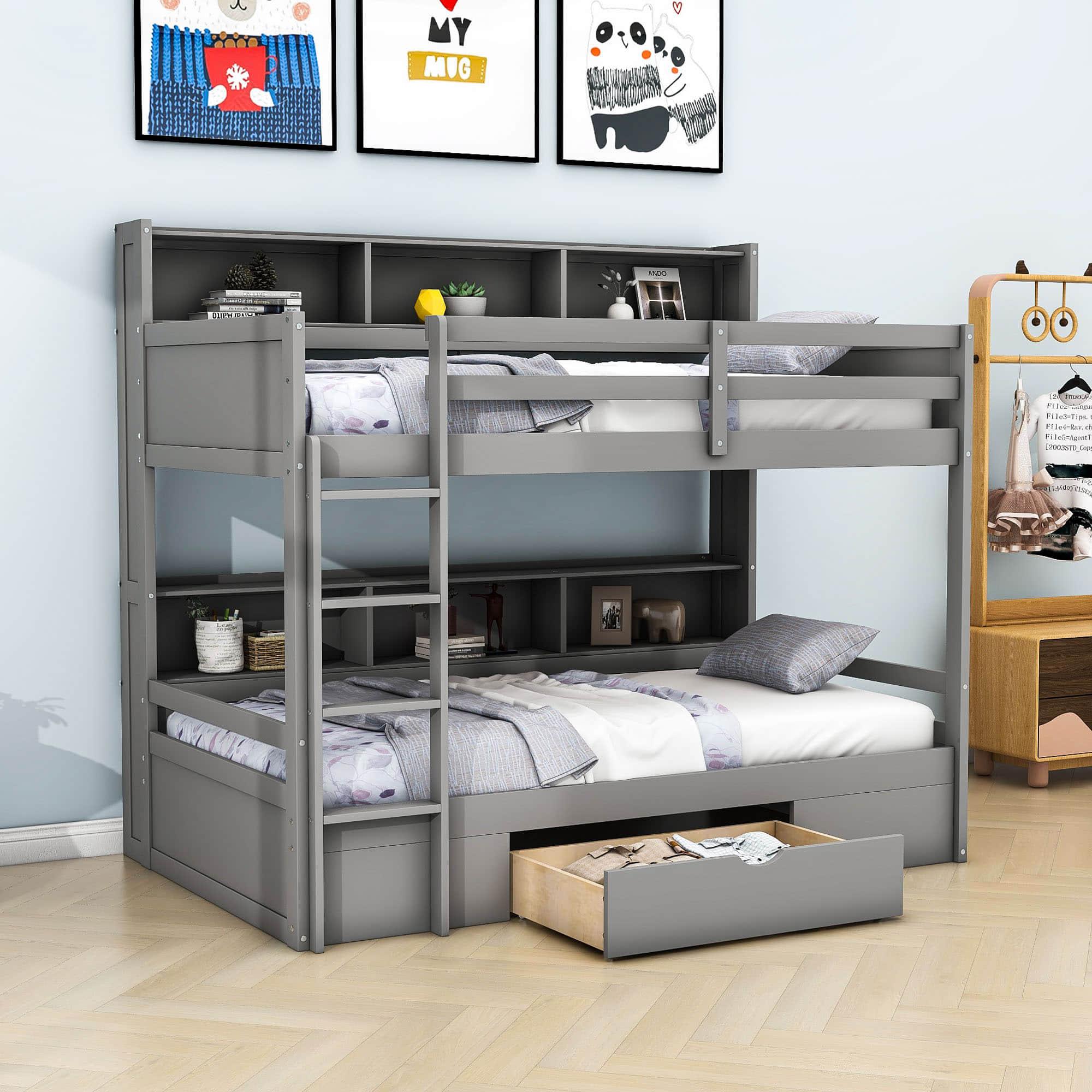 Twin Over Twin Bunk Beds with Storage Drawers and Shelves for Kids Adults - [Wooden]