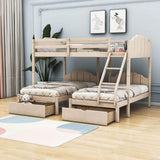 Upholstered Full Over Twin & Twin Triple Bunk Bed with Storage - [Drawers, L-Shaped]