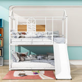 Low House Twin Over Twin Bunk Beds with Slide for Kids Toddler - [Metal]