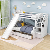 Twin Over Full Bunk Beds with Slide and Stairs, Storage for Kids - [Drawers, Cabinet]