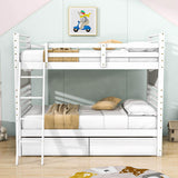 Convertible Twin Over Twin Wooden Bunk Beds with Storage Drawers