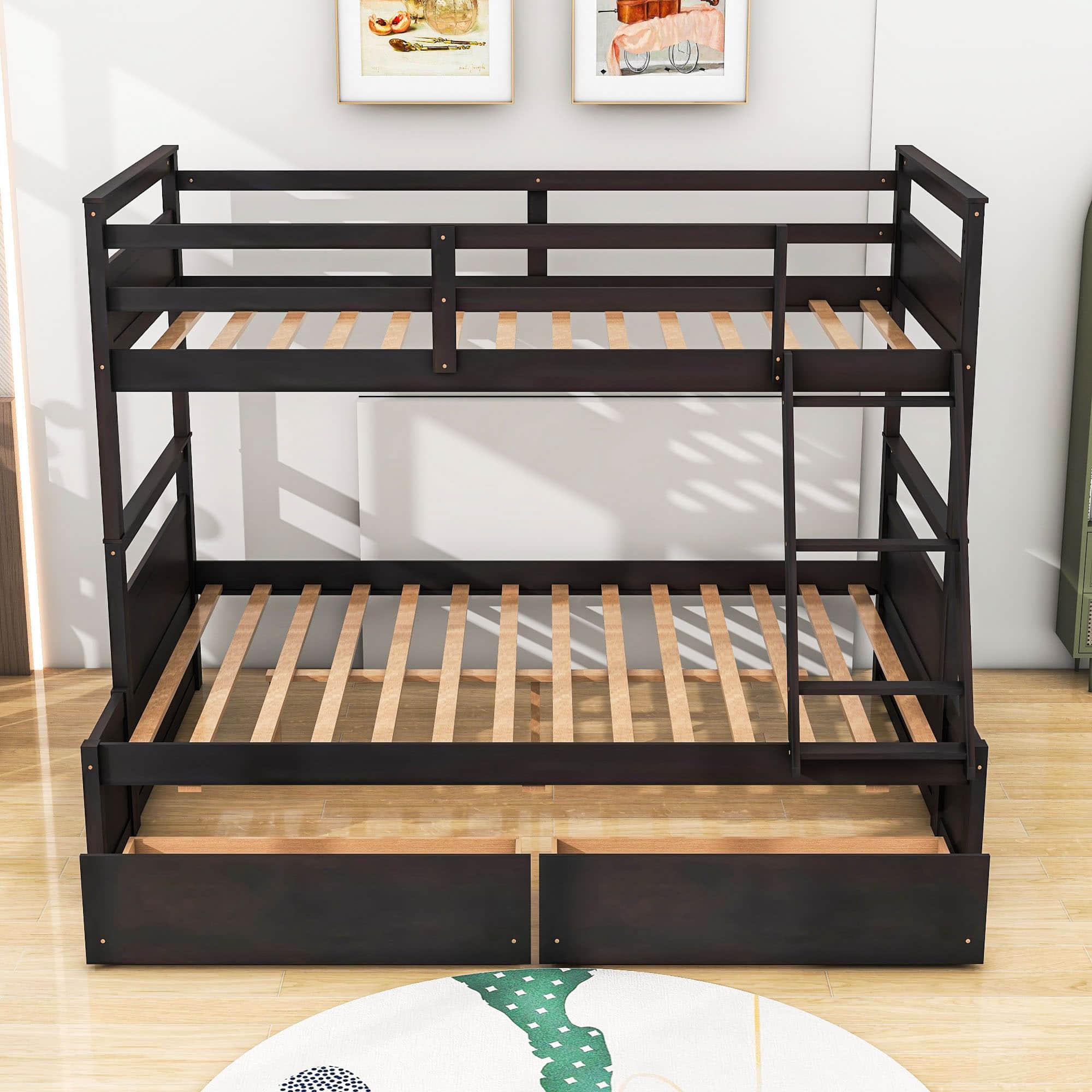 Wooden Twin Over Full Bunk Beds with Storage Drawers for Kids, Adult - [Convertible]