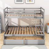 Wooden Twin Over Full Bunk Beds with Storage Drawers for Kids, Adult - [Convertible]