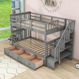 Twin Over Twin Bunk Bed With Stairs and Storage - [Drawers, Shelves, Wood]