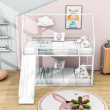 Low Twin Over Twin House Loft Bunk Beds with Slide for Kids, Toddler