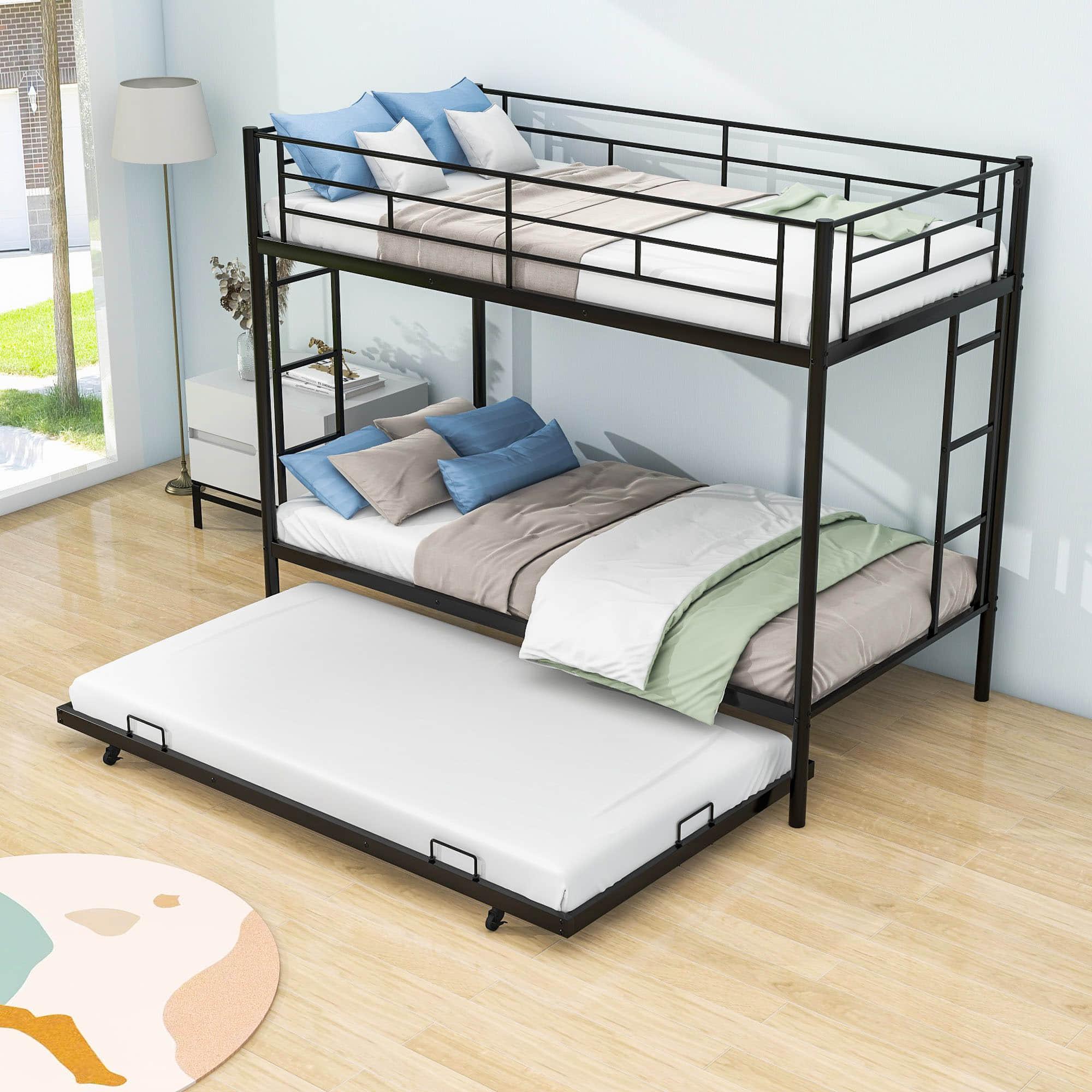 Heavy-Duty Metal Twin Over Twin Bunk Beds with Twin Trundle