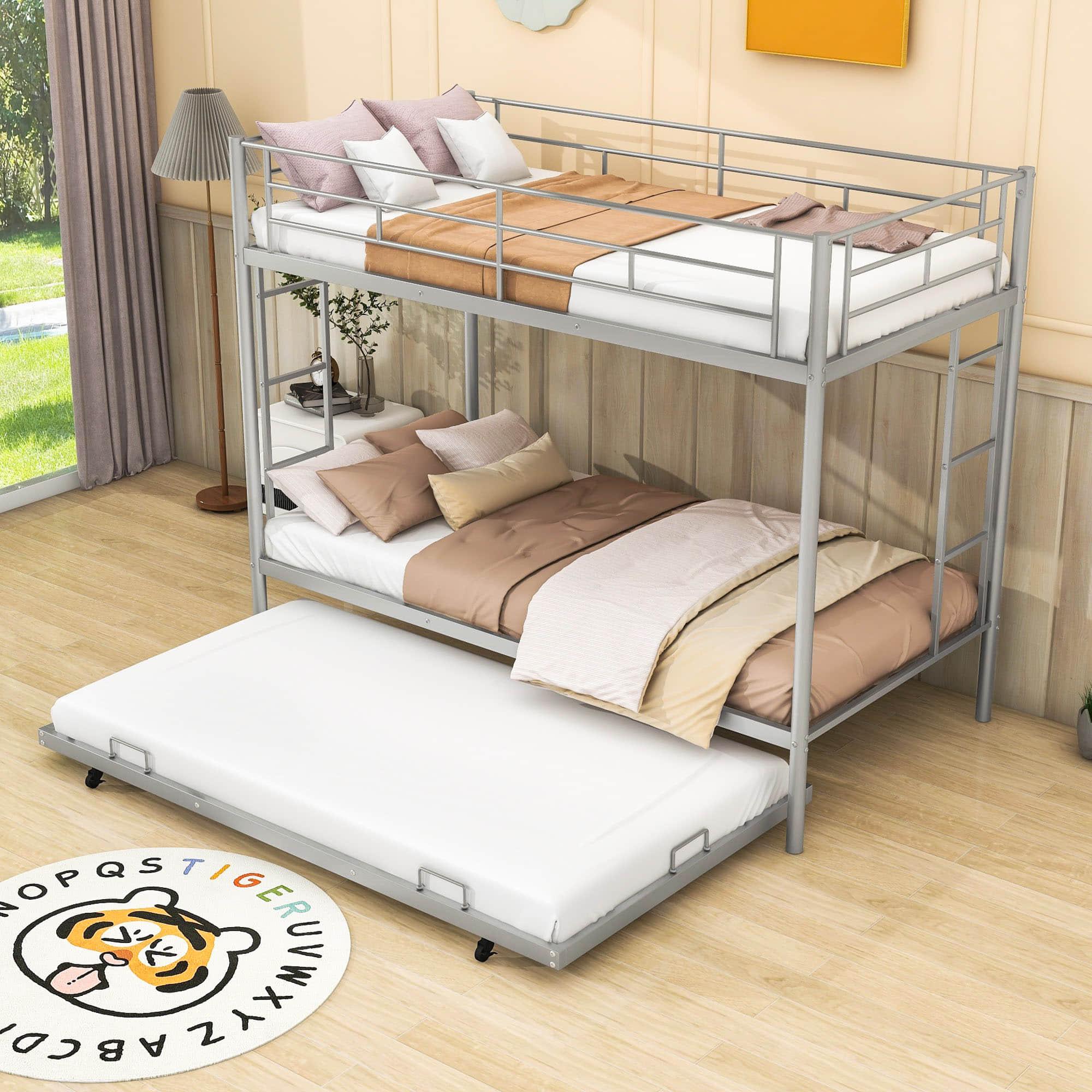 Heavy-Duty Metal Twin Over Twin Bunk Beds with Twin Trundle