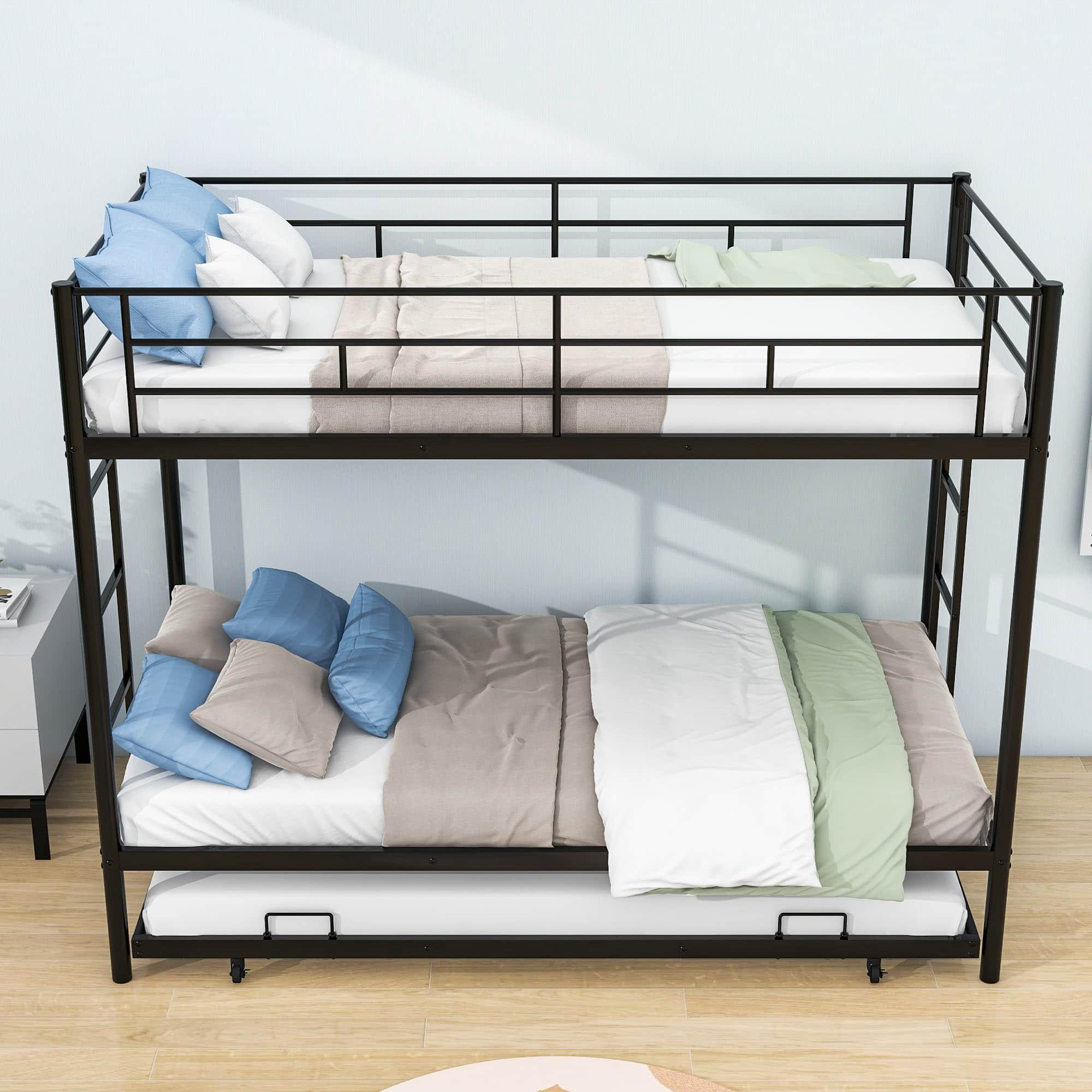 Heavy-Duty Metal Twin Over Twin Bunk Beds with Twin Trundle