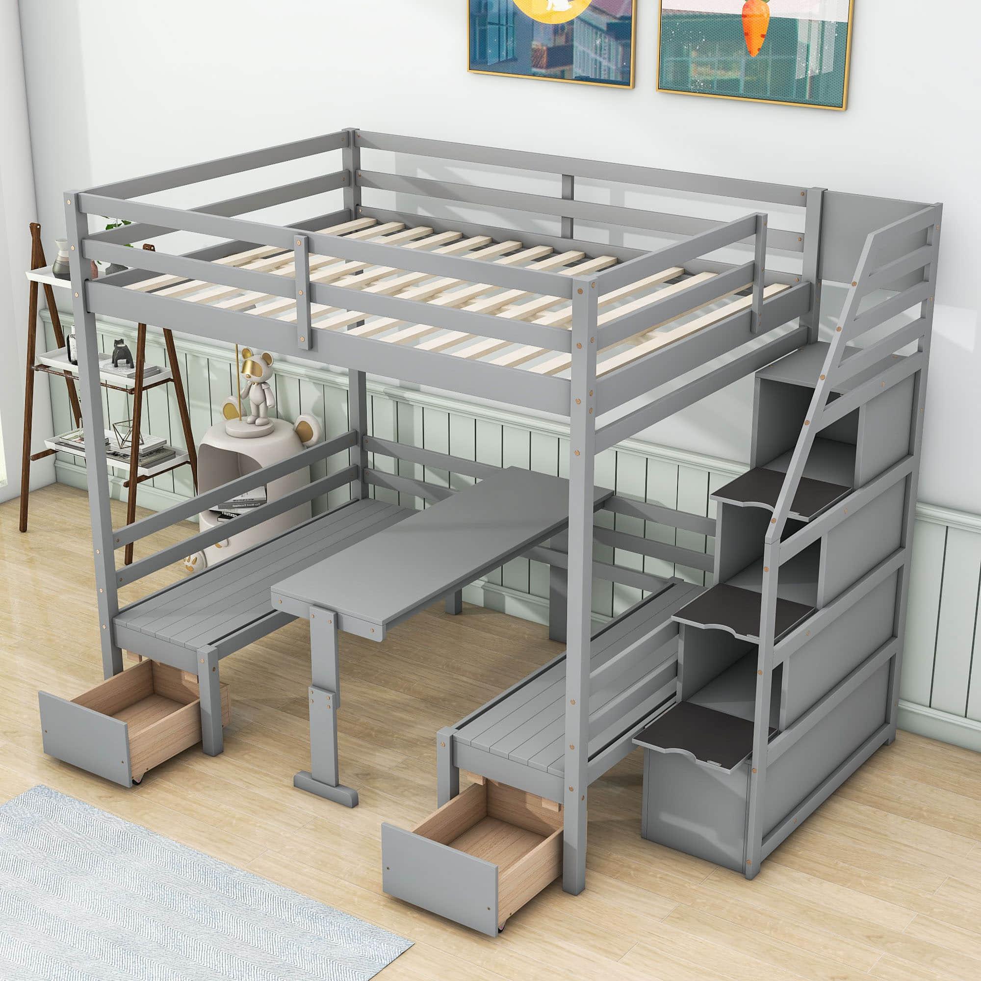 Convertible Full Over Full Bunk Beds with Stairs and Storage - [Wooden]