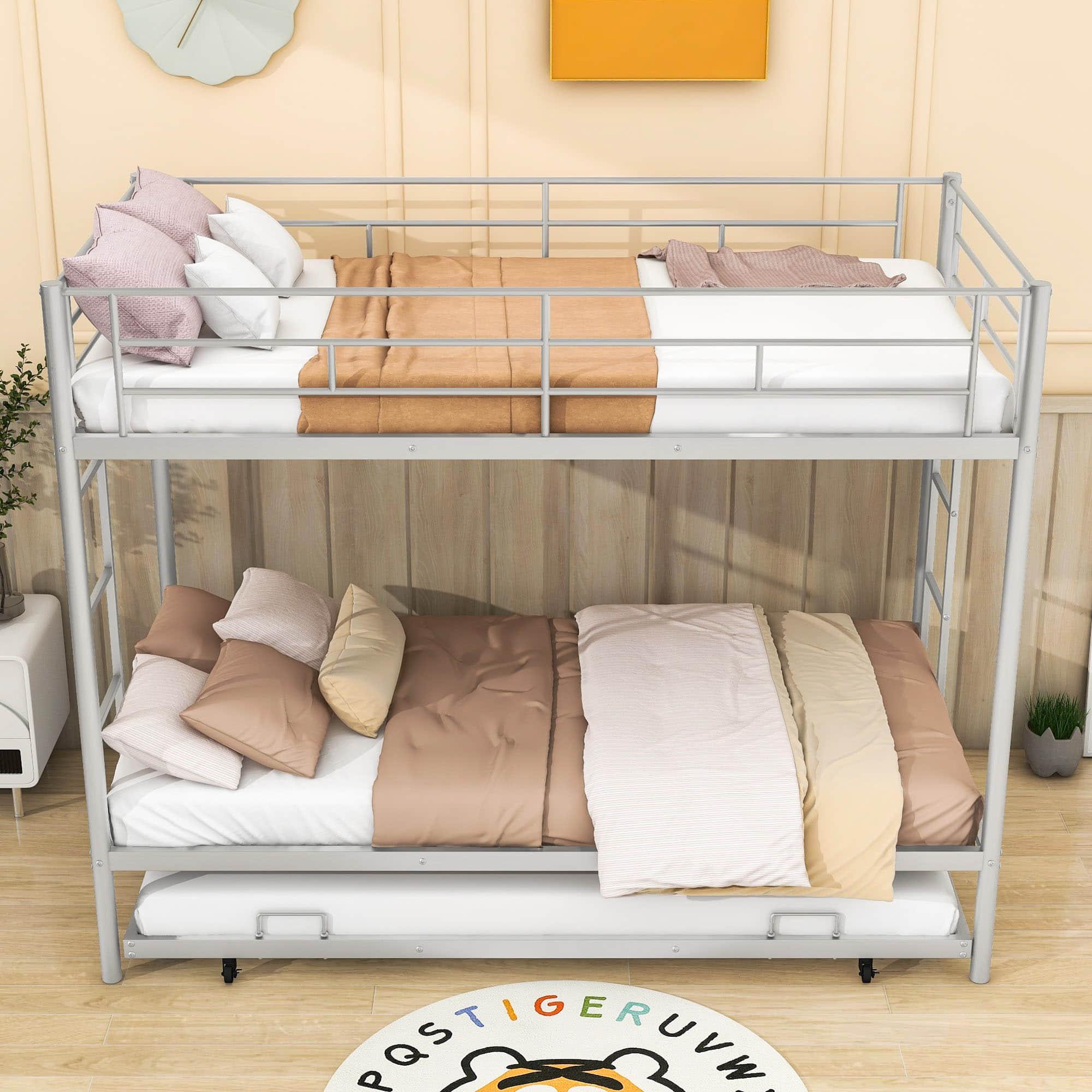 Heavy-Duty Metal Twin Over Twin Bunk Beds with Twin Trundle