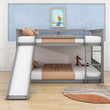 Low Full Over Full Bunk Beds with Slide for Kids Toddler - [Wood, Floor]