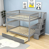 Wood Full Over Full Bunk Beds for Adults Kids with Stairs and Storage