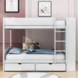 Wooden Twin Over Twin Bunk Beds with Storage Drawers, Shelves