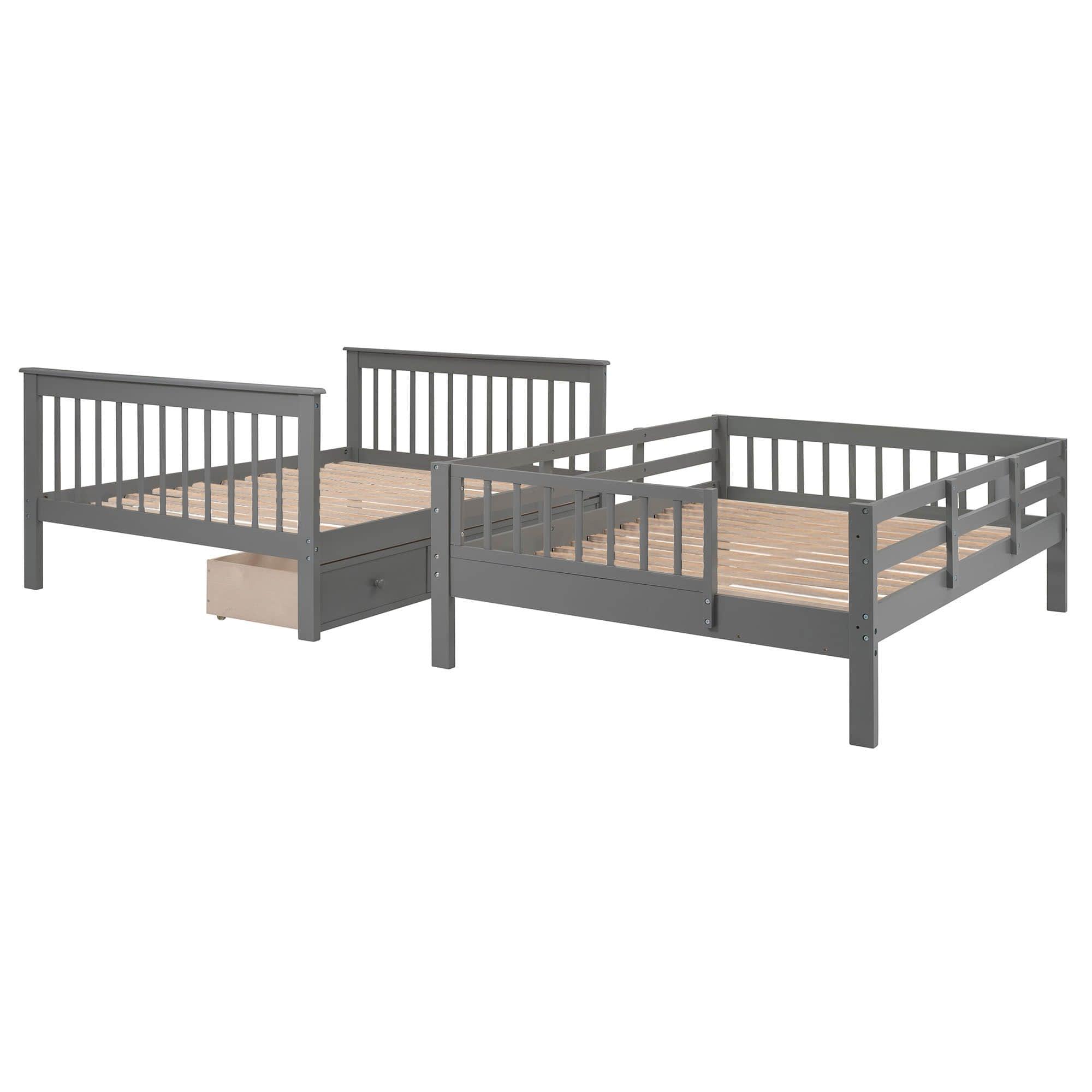 Wood Full Over Full Bunk Bed with Storage and Stairs - [Drawers, Shelves, Class]