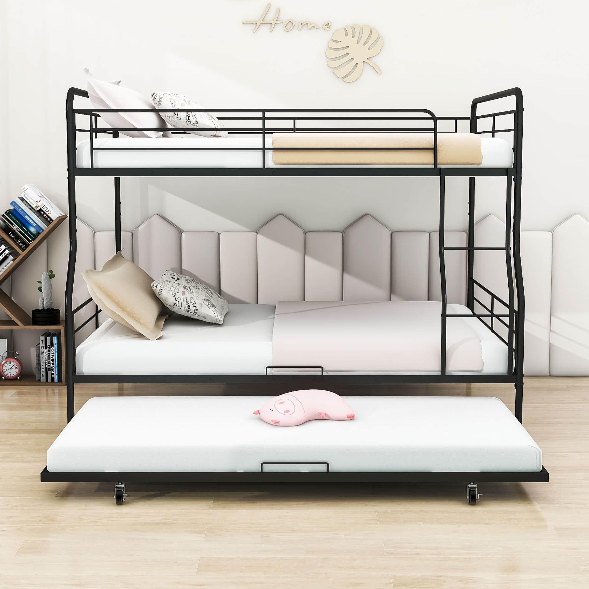 Convertible Full XL Over Queen Metal Bunk Beds with Trundle