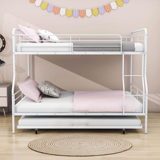 Convertible Full XL Over Queen Metal Bunk Beds with Trundle