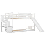 Low Twin Over Twin Toddler Bunk Beds with Stairs and Slide - [Floor]