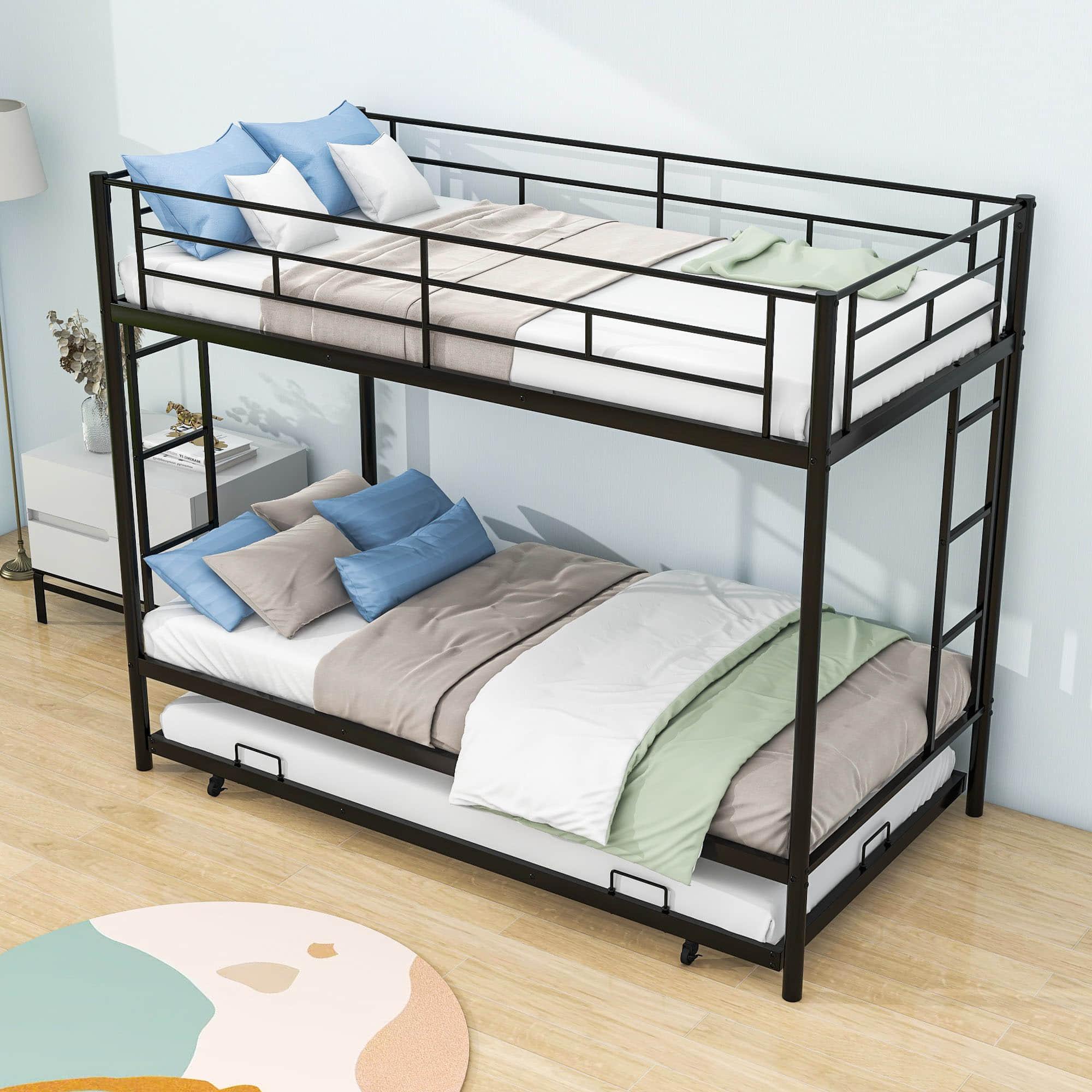 Heavy-Duty Metal Twin Over Twin Bunk Beds with Twin Trundle