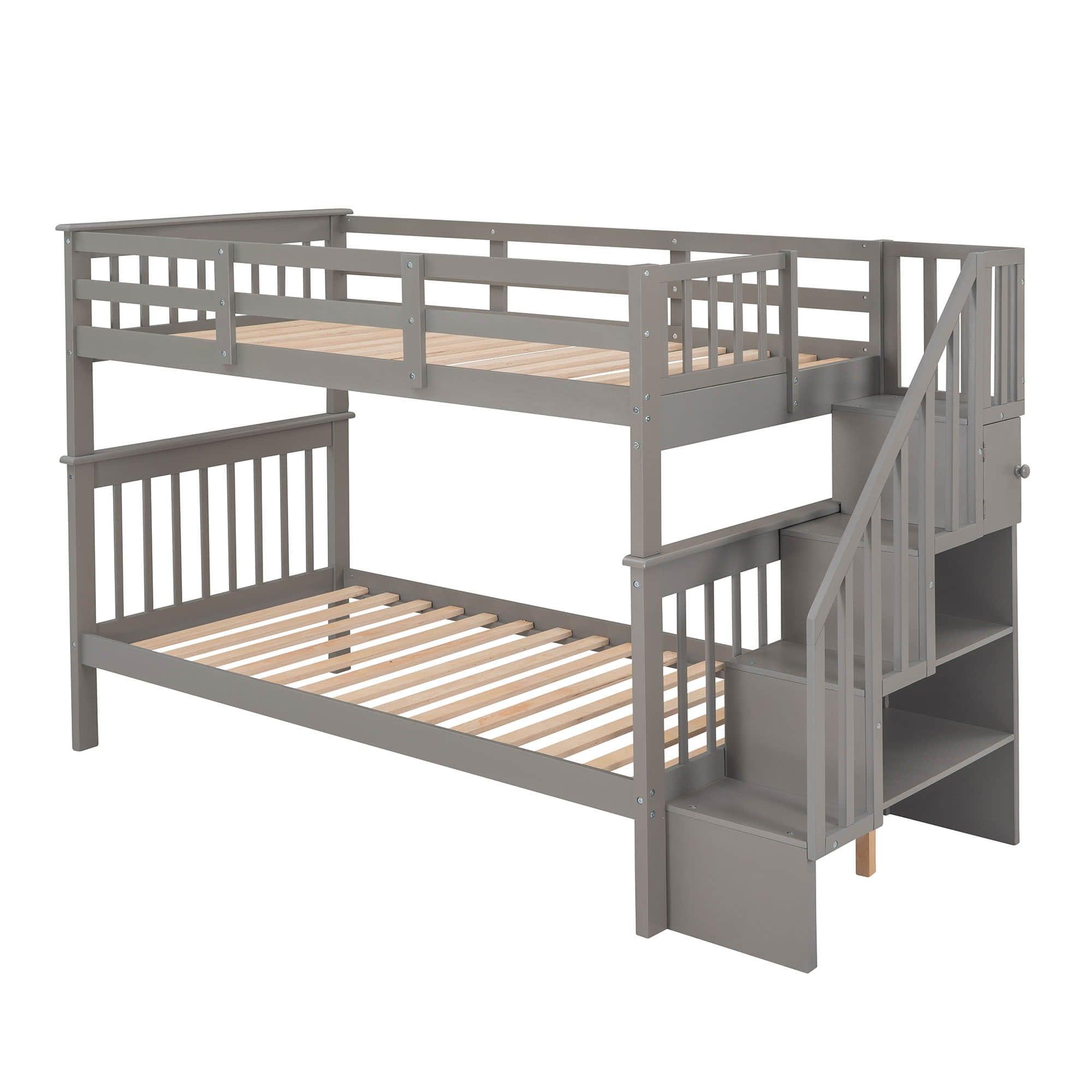 Twin Over Twin Bunk Beds with Stairs and Storage for Kids - [Wood, Convertible]