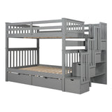 Wooden Convertible Full Over Full Bunk Beds with Stairs and Storage