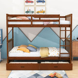 Wooden Twin Over Twin Bunk Beds with Storage Drawers - [Convertible]