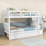 Twin Over Twin Bunk Bed With Stairs and Storage - [Drawers, Shelves, Wood]