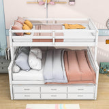 Wooden Twin Over Full Convertible Bunk Beds with Trundle and Storage