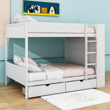 Wooden Full Over Full Bunk Beds with Storage Drawers, Shelves