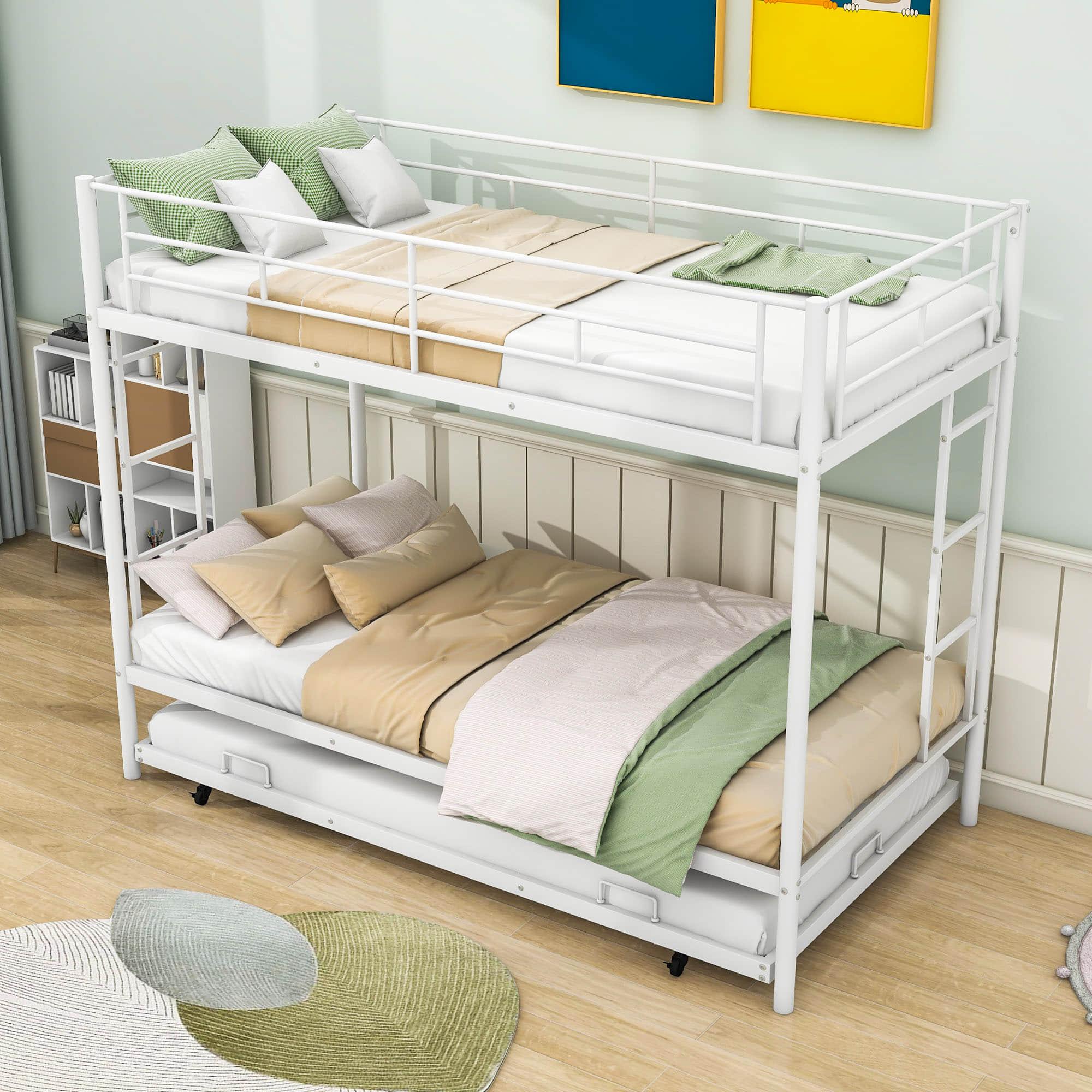 Heavy-Duty Metal Twin Over Twin Bunk Beds with Twin Trundle